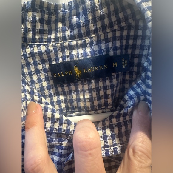 Ralph Lauren Men’s‎ Blue & White Checked Long Sleeve Button Up Med Cotton - Picture 3 of 7